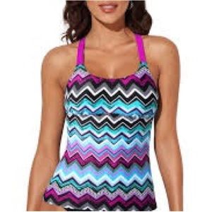 Womens Swimsuit Tops Padded Tummy Control Adjustable Strap T-Back Tankini